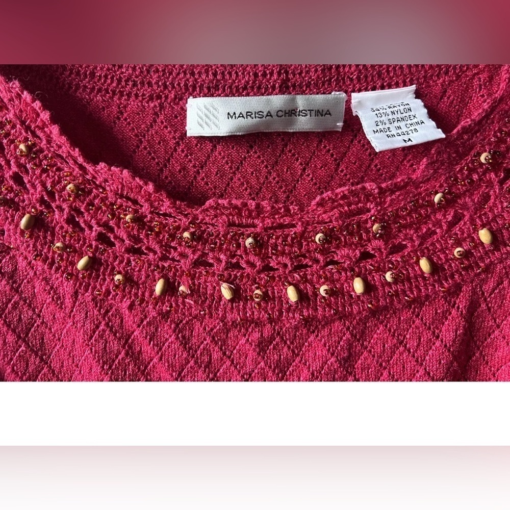 MARISA CHRISTINA Short -Sleeve Sweater Sz M Preppy Casual Crew Neck - Picture 4 of 6